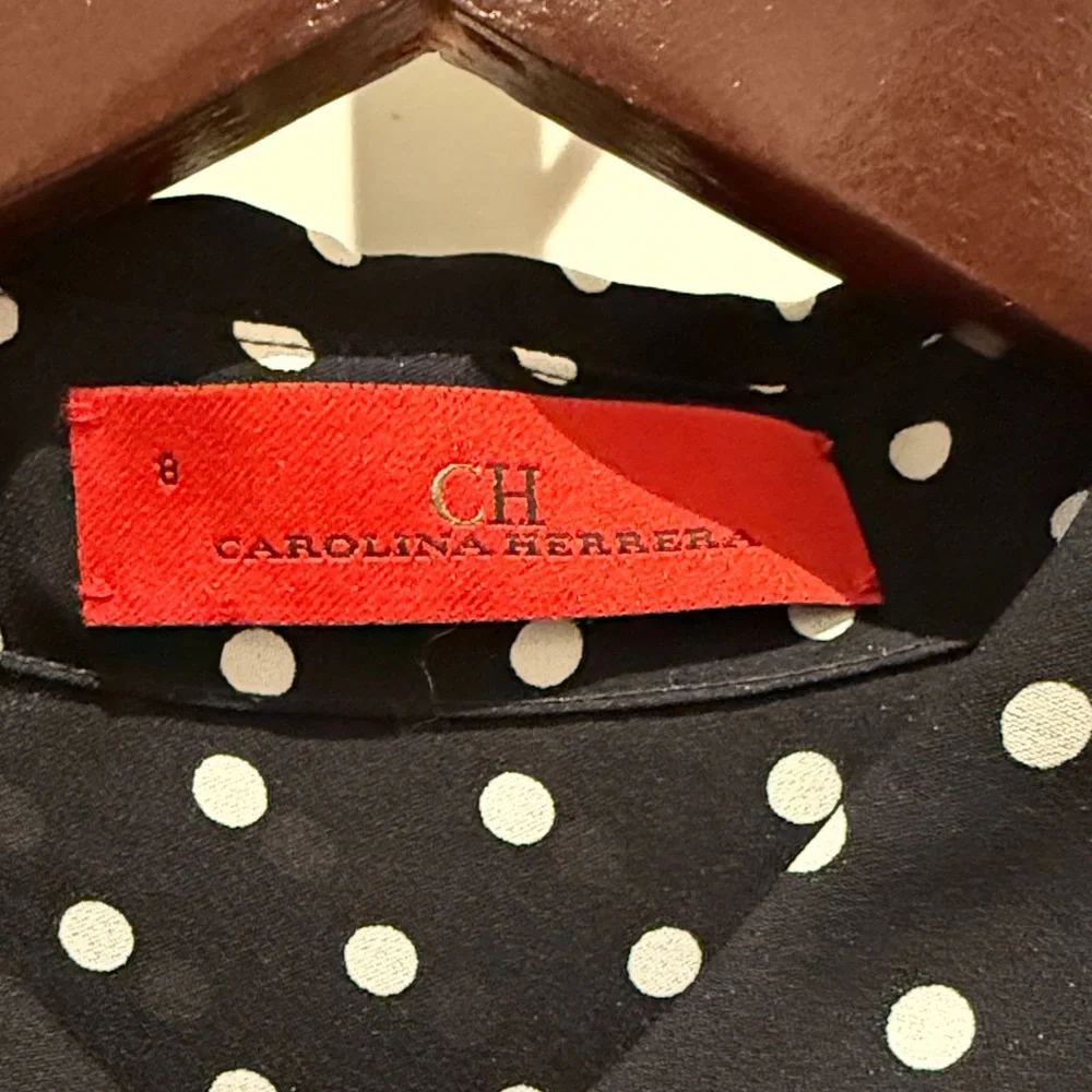 Carolina Herrera CH Polka Dot Silk Shirt - Black and White - Picture 4 of 10